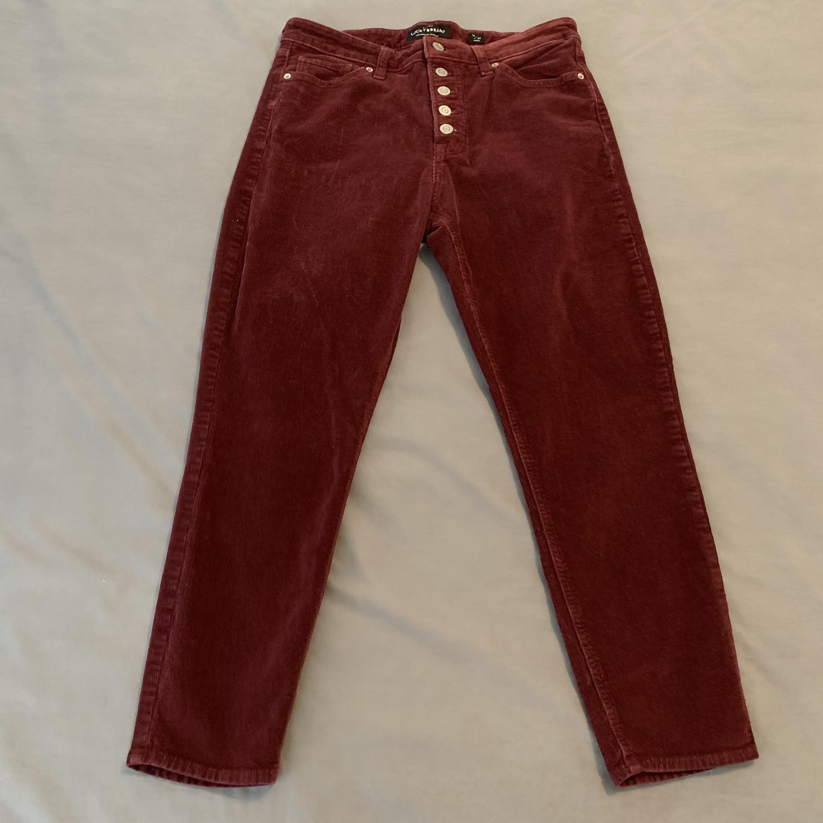 Lucky Brand Pants Womens 1231 Burgundy Corduroy Bridgette Skinny Ankle